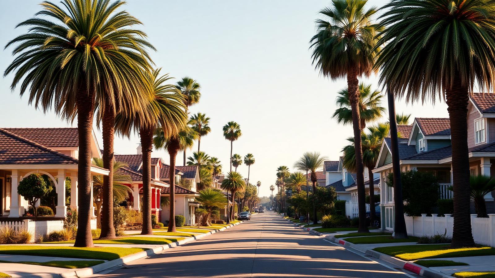 Palm-lined residential street of homes in El Segundo, California